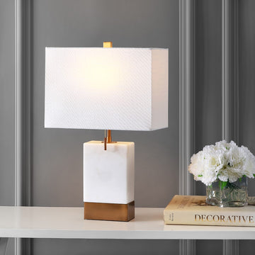 Trevor 22.5" Marble/Iron Gold Modern Console LED Table Lamp - JONATHAN Y